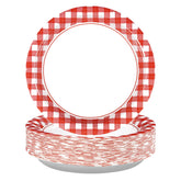 50 Pcs Red and White Gingham Party Paper Plates - Grencian