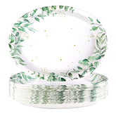 50 Pcs Spring Eucalyptus Oval Party Paper Plates - Grencian