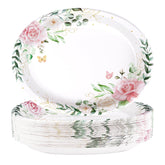 50 Pcs Eucalyptus Floral Oval Party Paper Plates - Grencian