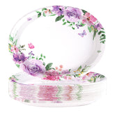 50 Pcs Watercolor Floral Oval Party Paper Plates - Grencian
