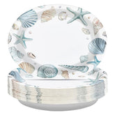 50 Pcs Watercolor Seashell Oval Party Paper Plates - Grencian