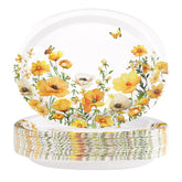 50 Pcs Yellow Floral Oval Party Paper Plates - Grencian