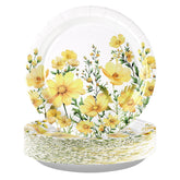 50 Pcs Yellow Flower Party Paper Plates - Grencian