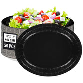 50Pcs Black Oval Paper Plates - Grencian