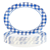 50Pcs Blue Gingham Oval Paper Plates - Grencian