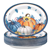 50Pcs Blue Pumpkin Oval Paper Plates - Grencian
