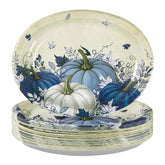 50Pcs Fall Blue Pumpkin Oval Paper Plates - Grencian