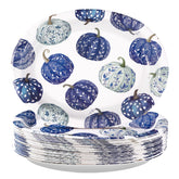 50Pcs Blue White Pumpkin Oval Paper Plates - Grencian