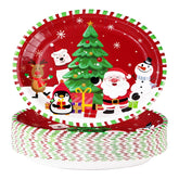 50Pcs Christmas Cartoon Animal Oval Paper Plates - Grencian