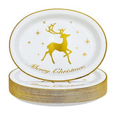 50Pcs Christmas Gold Reindeer Oval Paper Plates - Grencian