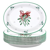 50Pcs Christmas Mistletoe Bow Oval Paper Plates - Grencian