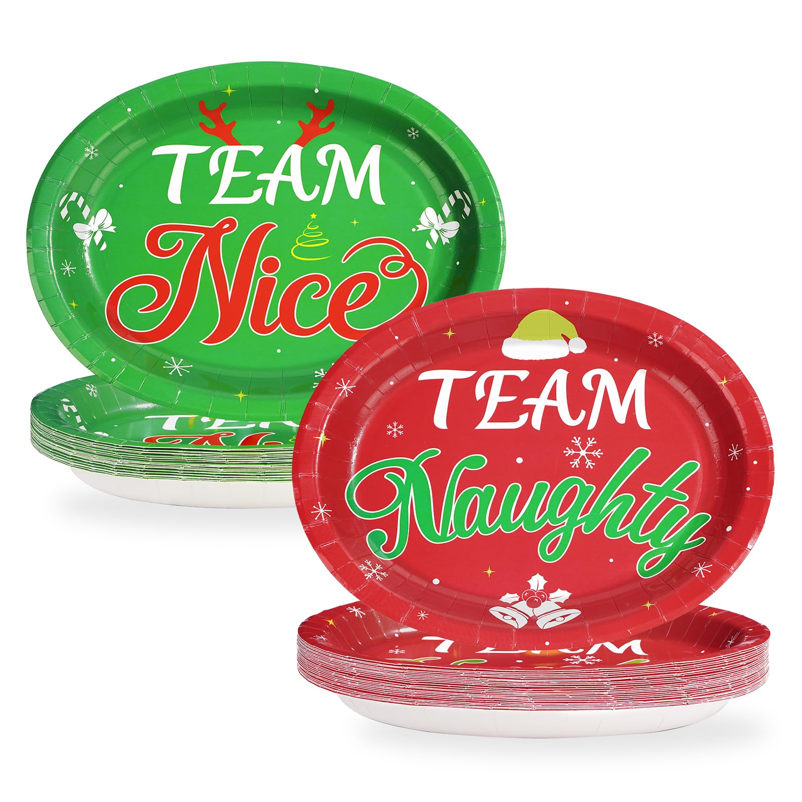 50Pcs Christmas Oval Paper Plates Team Naughty - Grencian 50Pcs Christmas Oval Paper Plates Team Naughty - Grencian