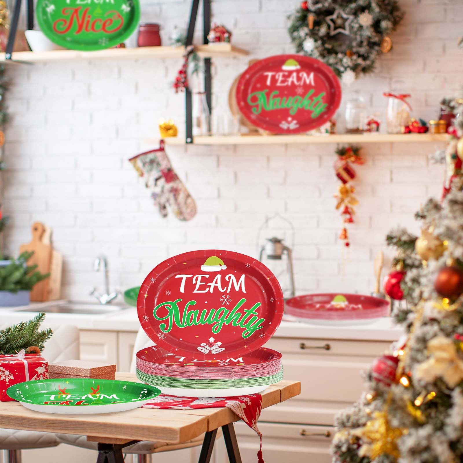 50Pcs Christmas Oval Paper Plates Team Naughty - Grencian 50Pcs Christmas Oval Paper Plates Team Naughty - Grencian