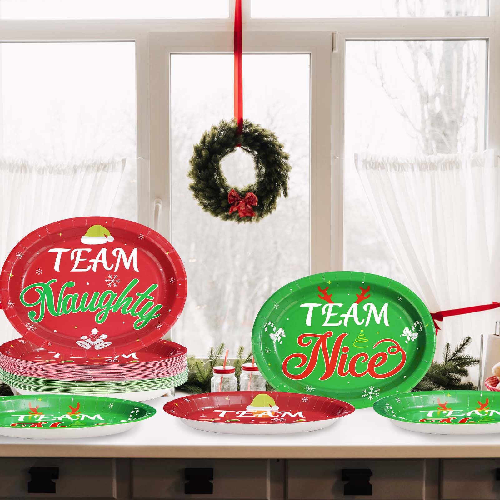 50Pcs Christmas Oval Paper Plates Team Naughty - Grencian 50Pcs Christmas Oval Paper Plates Team Naughty - Grencian