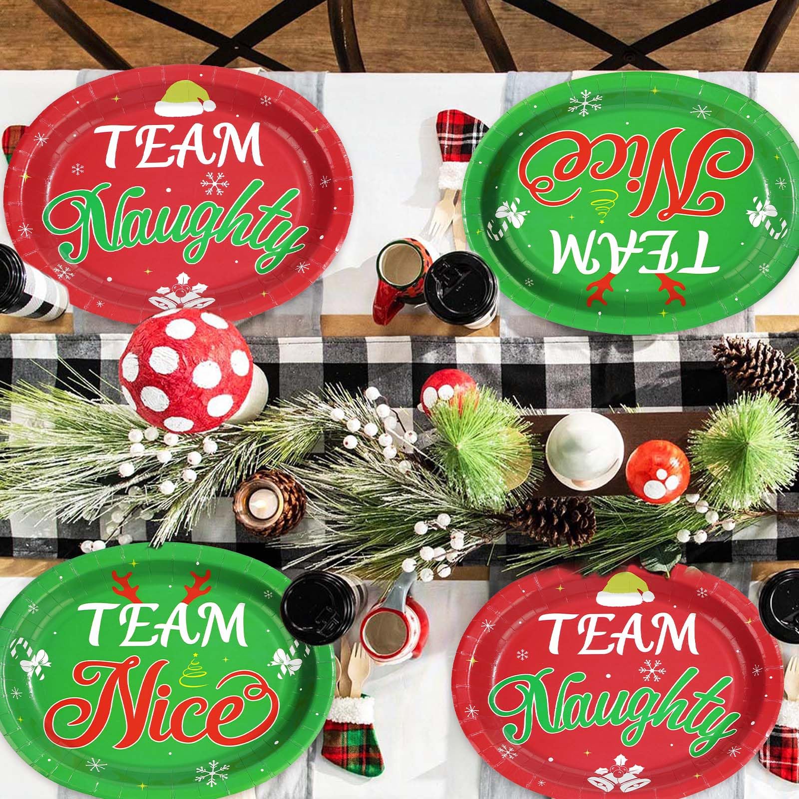 50Pcs Christmas Oval Paper Plates Team Naughty - Grencian 50Pcs Christmas Oval Paper Plates Team Naughty - Grencian