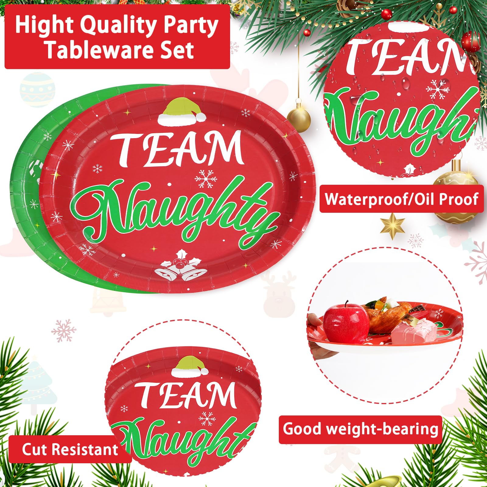 50Pcs Christmas Oval Paper Plates Team Naughty - Grencian 50Pcs Christmas Oval Paper Plates Team Naughty - Grencian