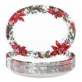 50Pcs Christmas Poinsettia Pine Oval Paper Plates - Grencian