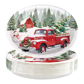 50Pcs Christmas Red House Truck Oval Paper Plates - Grencian