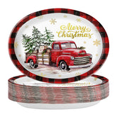 50Pcs Christmas Red Truck Oval Paper Plates - Grencian