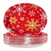 50Pcs Christmas Snowflake Oval Paper Plates - Grencian