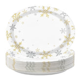 50Pcs Christmas White Snowflake Oval Paper Plates - Grencian