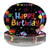 50Pcs Colorful Black Birthday Oval Paper Plates - Grencian