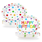 50Pcs Colorful Dots Birthday Oval Paper Plates - Grencian