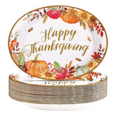 50Pcs Fall Apple Pumpkin Oval Paper Plates - Grencian
