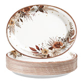 50Pcs Fall Boho Floral Oval Paper Plates - Grencian