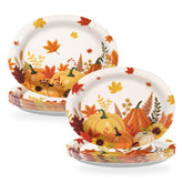 50Pcs Fall Cartoon Pumpkin Oval Paper Plates - Grencian