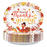 50Pcs Fall Leaves Turkey Oval Paper Plates - Grencian
