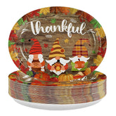 50Pcs Fall Thanksgiving Gnome Oval Paper Plates - Grencian