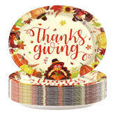 50Pcs Fall Turkey Pumpkin Oval Paper Plates - Grencian