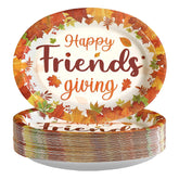 50Pcs Friendsgiving Maple Leaf Oval Paper Plates - Grencian
