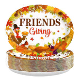 50Pcs Friendsgiving Turkey Oval Paper Plates - Grencian