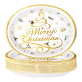 50Pcs Gold Christmas Oval Paper Plates - Grencian