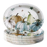 50Pcs Gray Blue Pumpkin Oval Paper Plates - Grencian