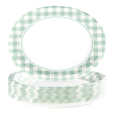 50Pcs Green Gingham Oval Paper Plates - Grencian