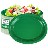 50Pcs Green Oval Paper Plates - Grencian
