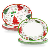 50Pcs Green Red Christmas Tree Oval Paper Plates - Grencian