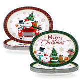 50Pcs Green Red Christmas Truck Oval Paper Plates - Grencian