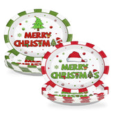 50Pcs Green Red Xmas Oval Paper Plates - Grencian
