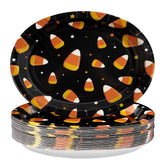 50Pcs Halloween Candy Corn Oval Paper Plates - Grencian