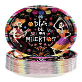 50Pcs Halloween Dancing Skeleton Oval Paper Plates - Grencian