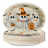 50Pcs Halloween Ghost Oval Paper Plates - Grencian