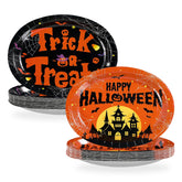 50Pcs Halloween Pumpkin Castle Oval Paper Plates - Grencian