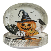 50Pcs Halloween Pumpkin Oval Paper Plates - Grencian