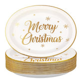 50Pcs Merry Christmas Oval Paper Plates - Grencian