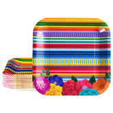 50Pcs Mexican Floral Square Paper Plates - Grencian