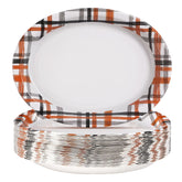 50Pcs Orange Black Plaid Oval Paper Plates - Grencian